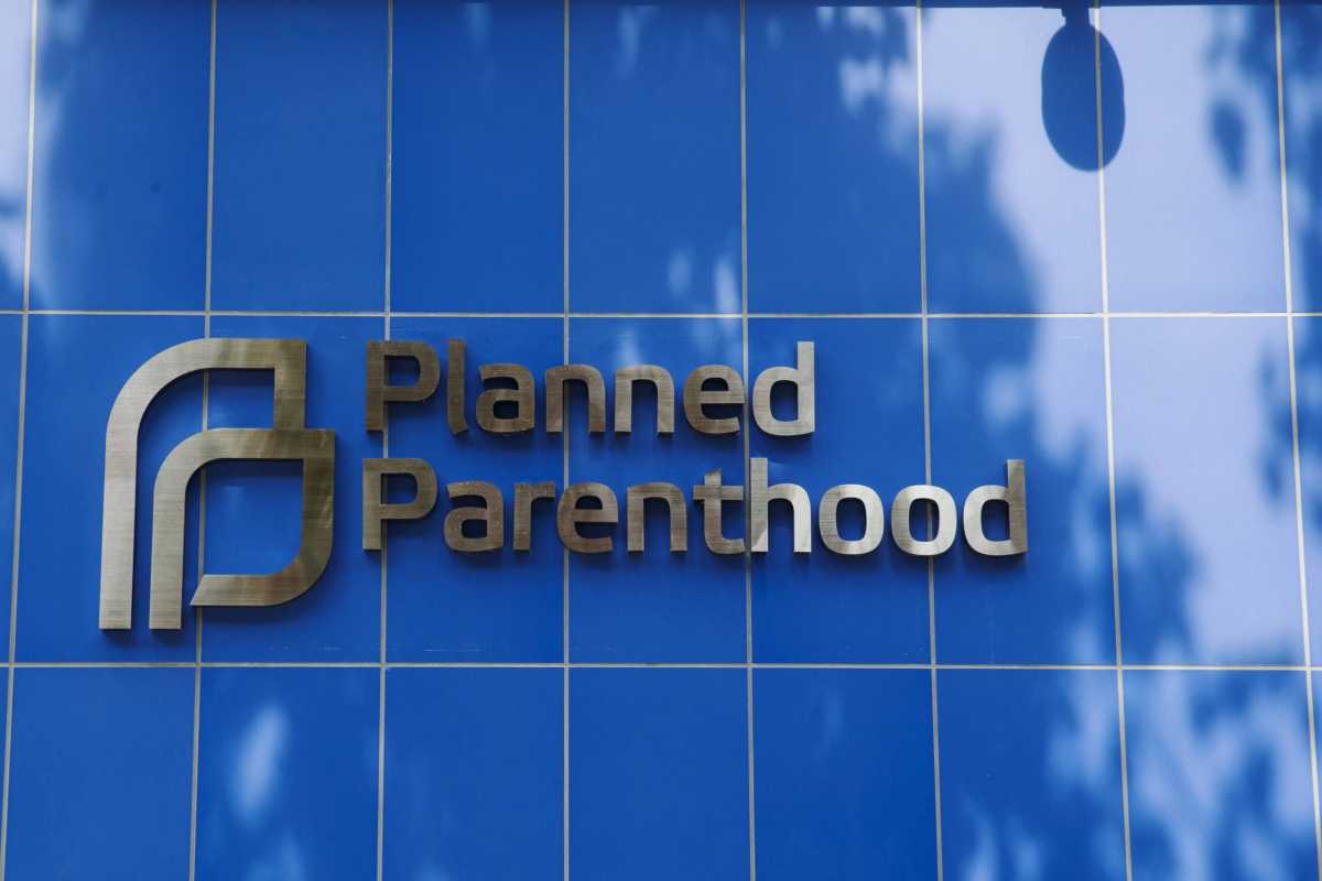 A sign is pictured at the entrance to a Planned Parenthood building in New York