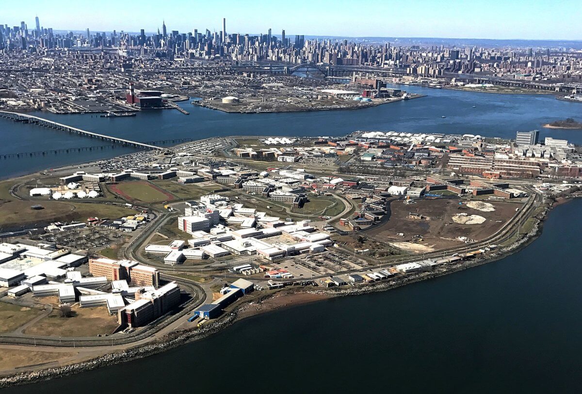 FILE PHOTO: The Rikers Island Prison complex is seen from an airplane in the Queens borough of New York City, New York