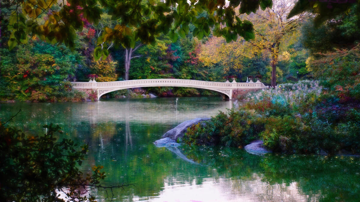 Digital art, Central Park, New York City, bow bridge