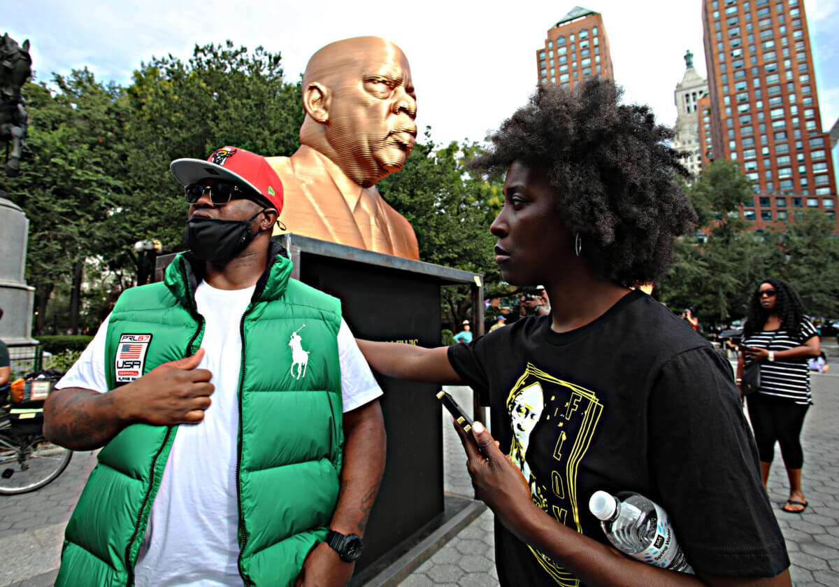 'It was a hit and run': Vandal tosses white paint on statue of George Floyd in Union Square 4