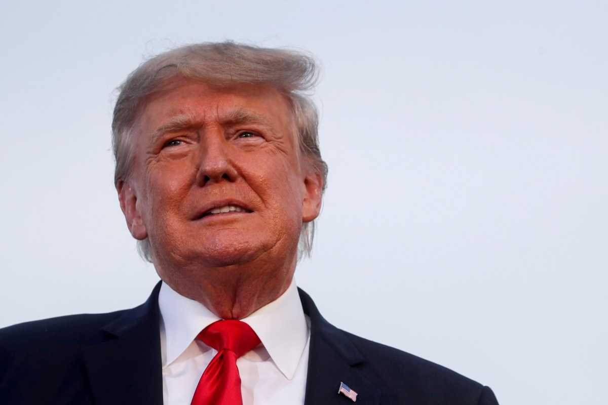 FILE PHOTO: Former U.S. President Trump holds a rally in Wellington, Ohio