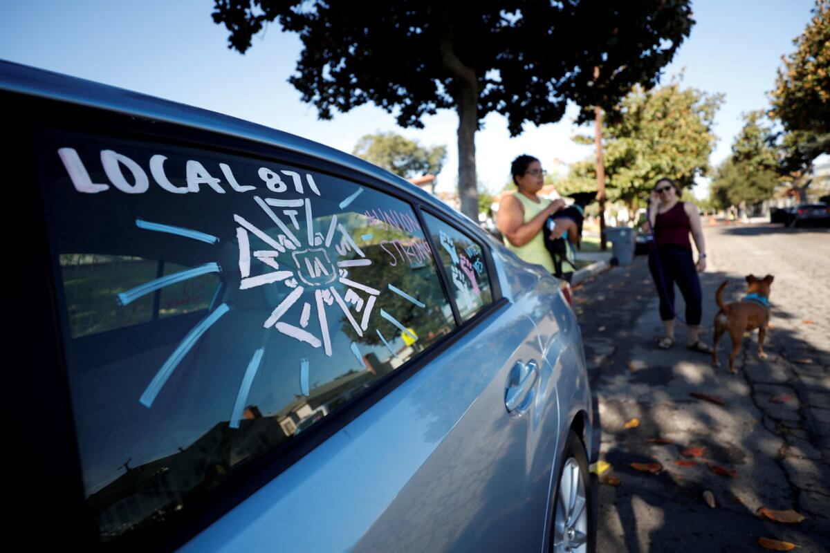 FILE PHOTO: The adorned windows of the car belonging to script coordinator Amy Thurlow, a member of the IATSE Local 871, are pictured