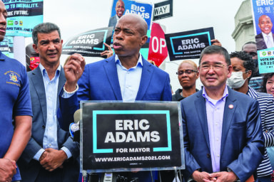 Eric Adams stands with city workers demanding racial and gender pay equity