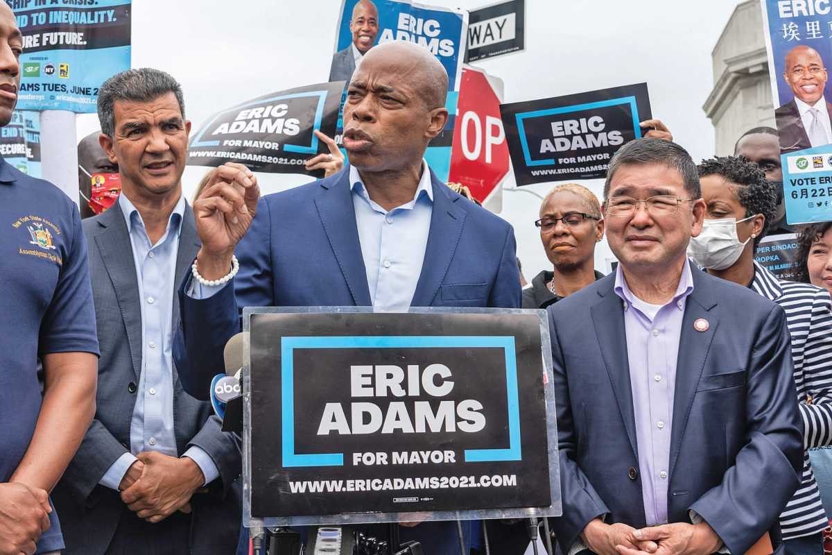 Eric Adams stands with city workers demanding racial and gender pay equity