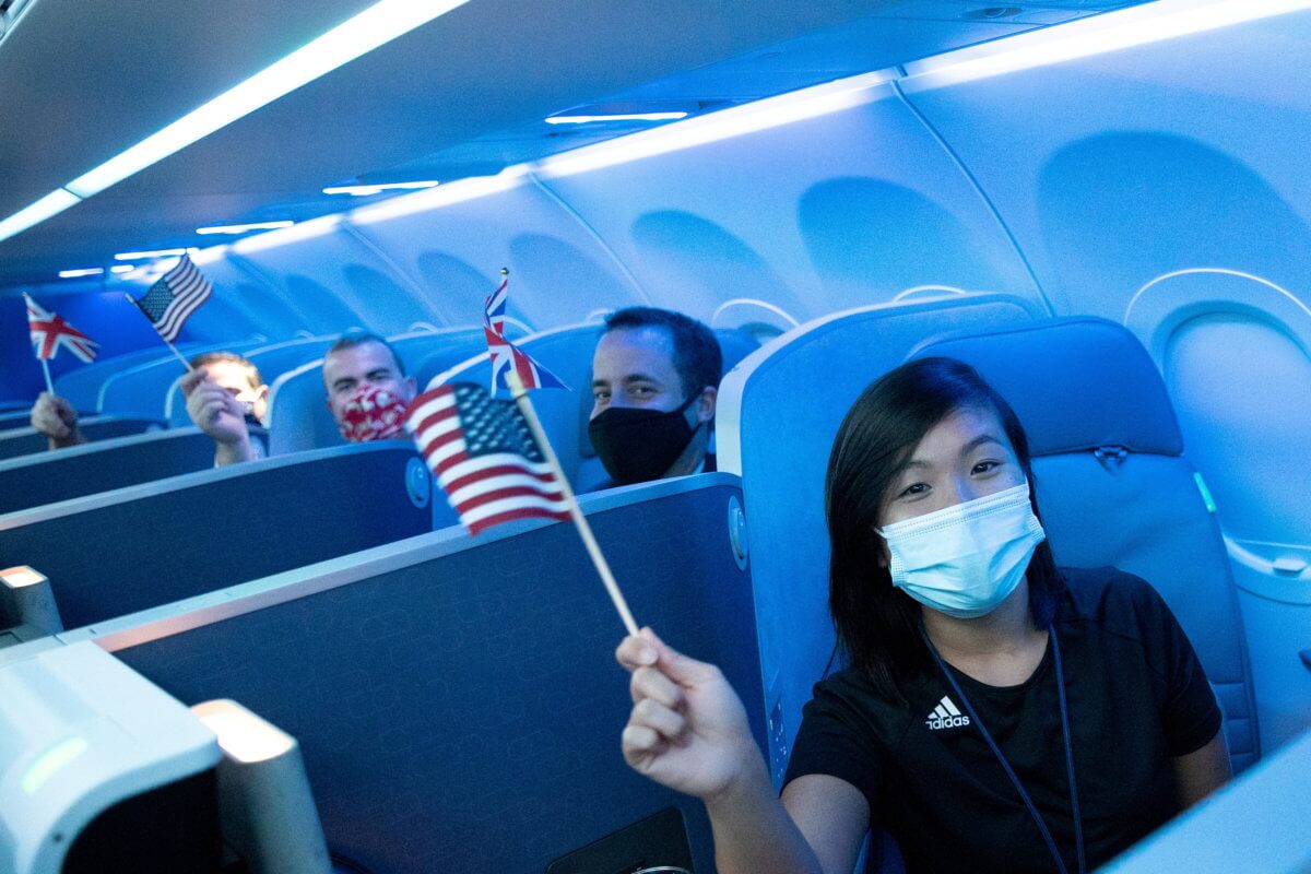 FILE PHOTO: JetBlue event marking first transatlantic flight between New York and London at JFK International Airport in New York City