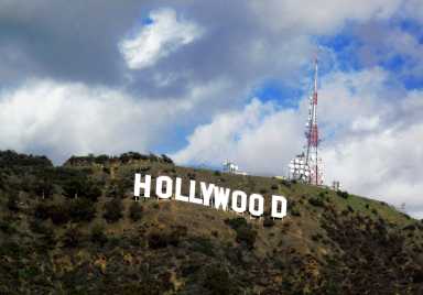 A view of the Hollywood sign in the Hollywood Hills