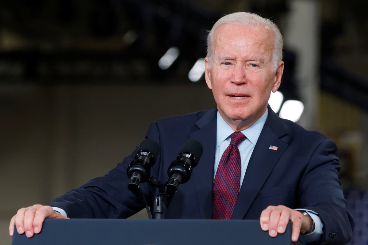 U.S. President Joe Biden delivers remarks after touring the General Motors ‘Factory ZERO’ electric vehicle assembly plant in Detroit