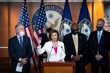 U.S. Speaker of the House Nancy Pelosi (D-CA) speaks during a news conference following the passage of the Build Back Better Act, in the U.S. Capitol