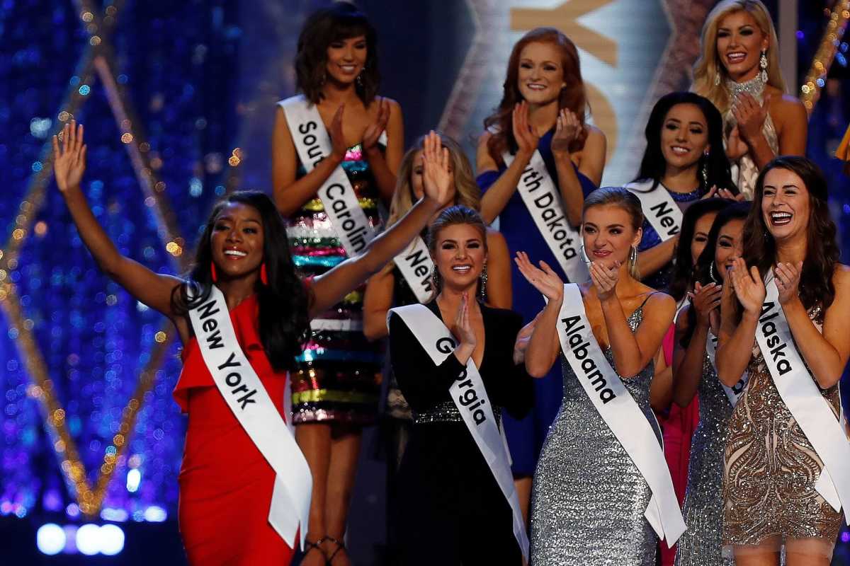 FILE PHOTO: Miss New York Nia Imani Franklin celebrates going on to the next round during the Miss America 2019 pageant in Atlantic City