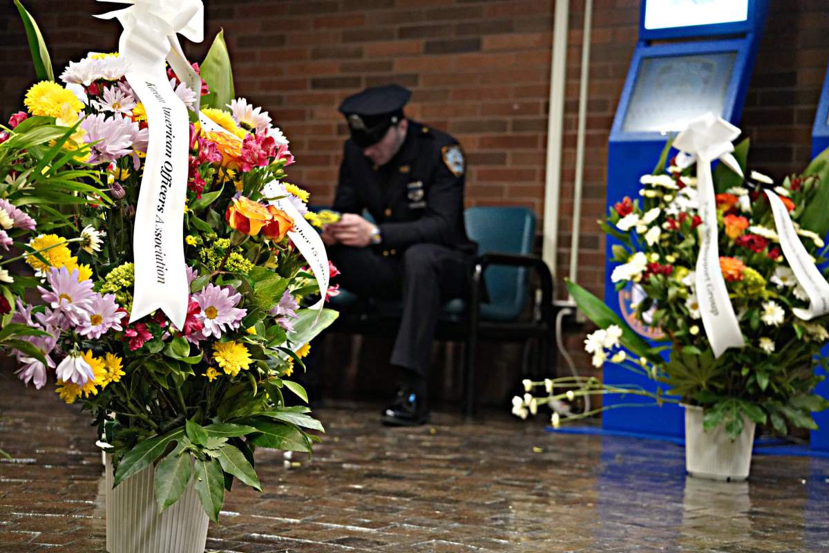 An officer prepares for the ceremony