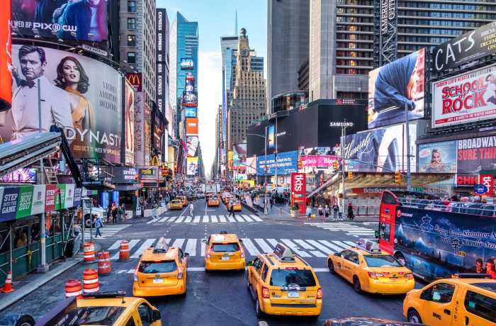 Yellow taxis in Times Square.