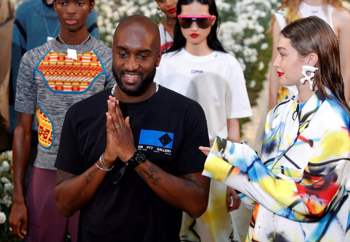 FILE PHOTO: Designer Virgil Abloh appears with model Gigi Hadid at the end of his Spring/Summer 2020 collection show for his label Off-White during Men’s Fashion Week in Paris, France