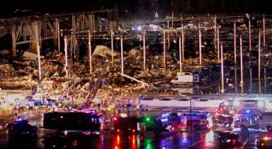 Damage at Amazon warehouse after tornado in Edwardsville, Illinois