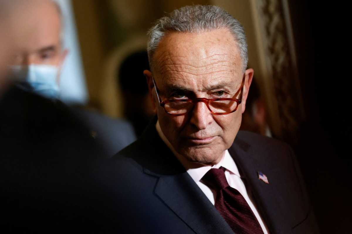 U.S. Senate Majority Leader Schumer speaks to reporters at the U.S. Capitol in Washington