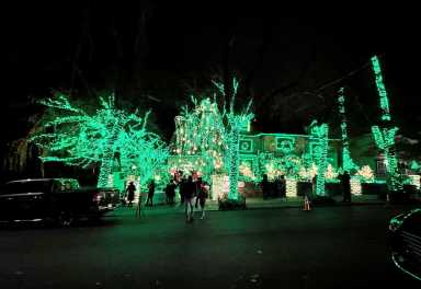 Houses are lit up for Christmas in New York City