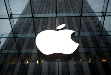 FILE PHOTO: The Apple Inc. logo is seen in the lobby of New York City’s flagship Apple store