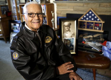 FILE PHOTO: Tuskegee airman and U.S. Air Force fighter pilot McGee speaks during interview in Bethesda, Maryland