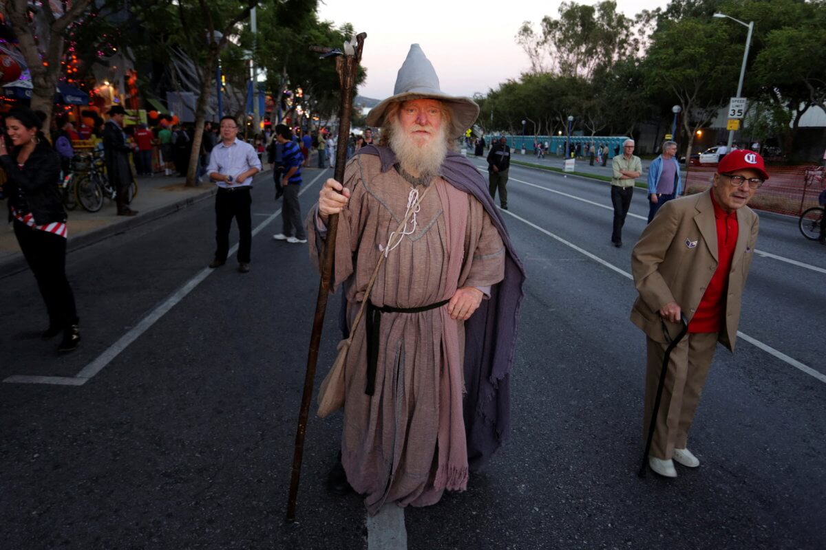 FILE PHOTO: A man dressed as the character Gandalf the Grey from “Lord of the Rings” participates in the West Hollywood Halloween Costume Carnaval, in West Hollywood, California