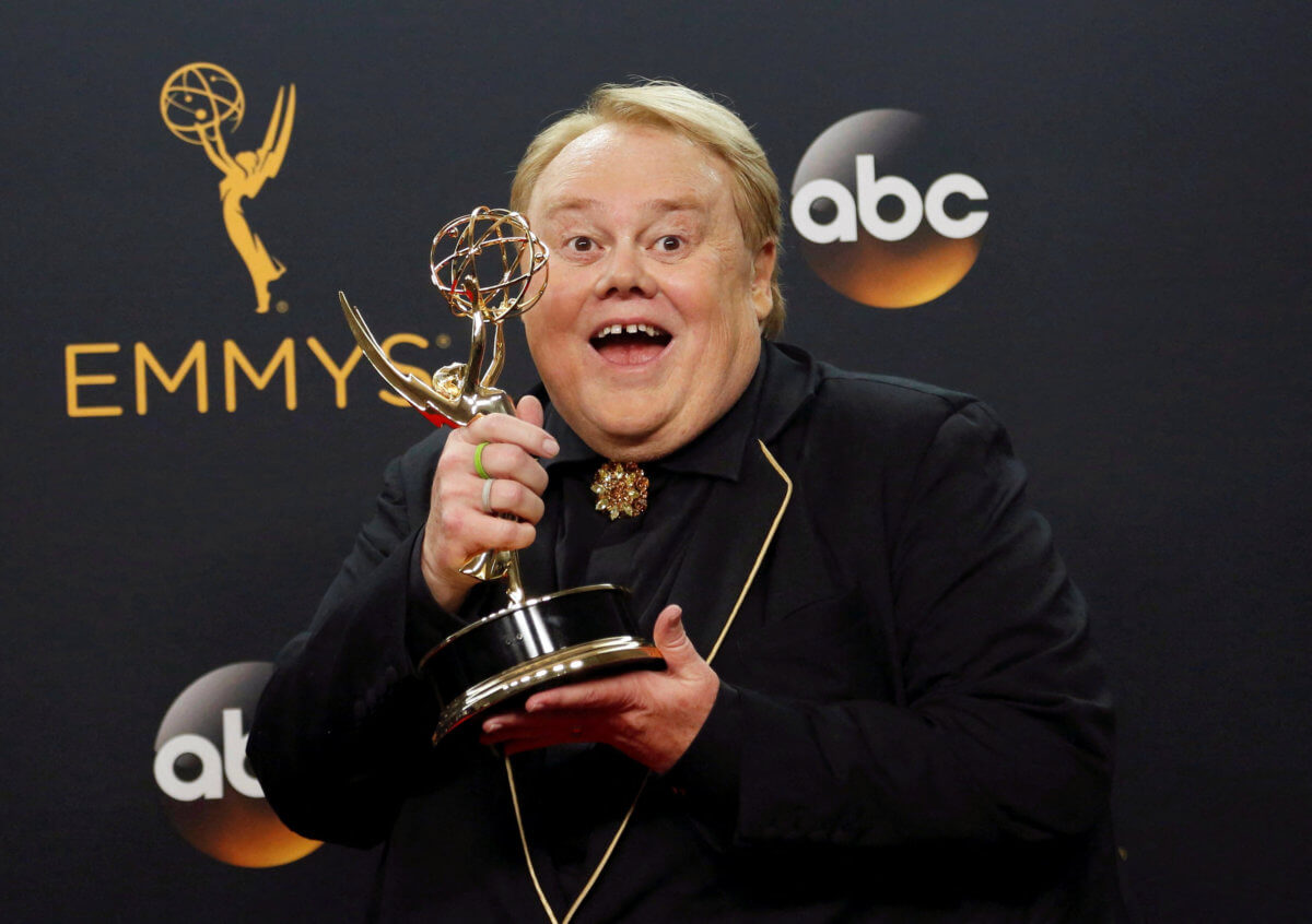 FILE PHOTO: Actor Louie Anderson poses backstage with his award for Best Supporting Actor in a Comedy Series for his role on the FX series “Baskets” at the 68th Primetime Emmy Awards in Los Angeles, California