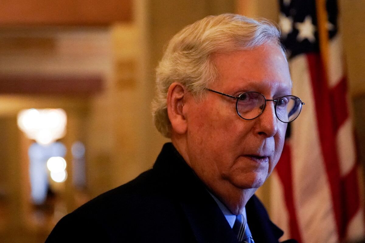FILE PHOTO: U.S. Senate Minority Leader Mitch McConnell (R-KY) arrives at the U.S. Capitol in Washington
