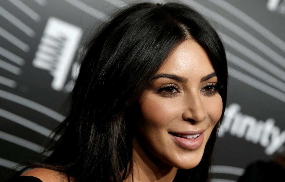 FILE PHOTO: Kim Kardashian West participates in a television interview as she arrives for the 20th Annual Webby Awards in Manhattan