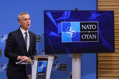 NATO puts warplanes on alert, to increase troop presence on eastern flank 32 NATO Secretary-General Jens Stoltenberg holds a news conference in Brussels