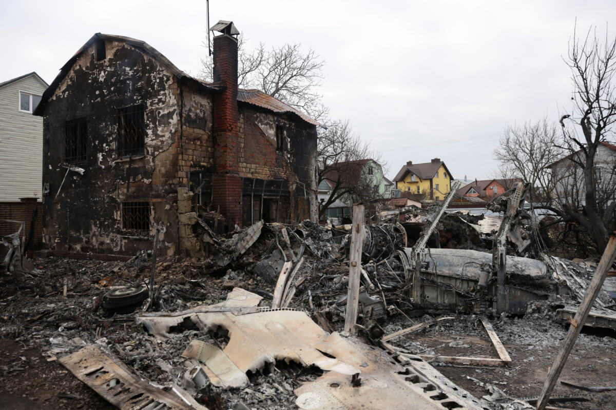 Residential areas damaged after Russia launched a massive military operation against Ukraine, in Kyiv