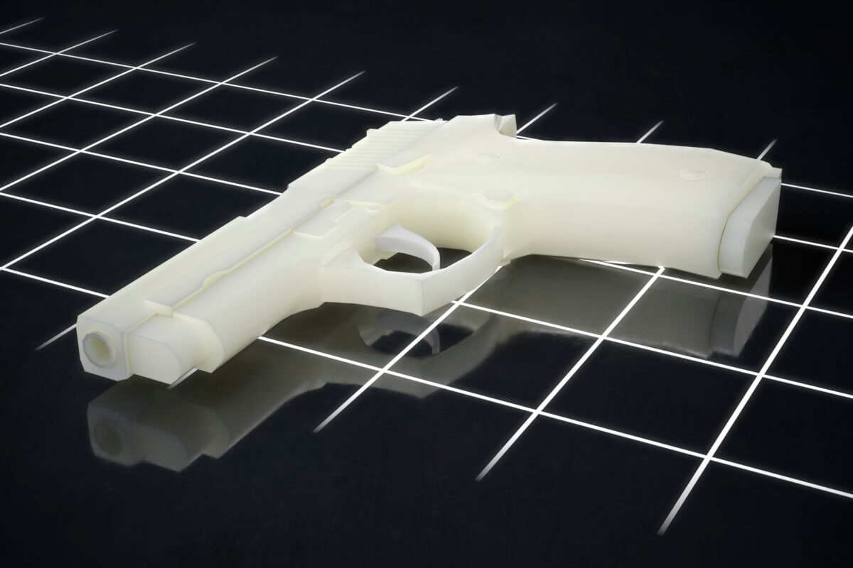 3d printed gun pistol manufactured using FLM and SLA processes 3d illustration