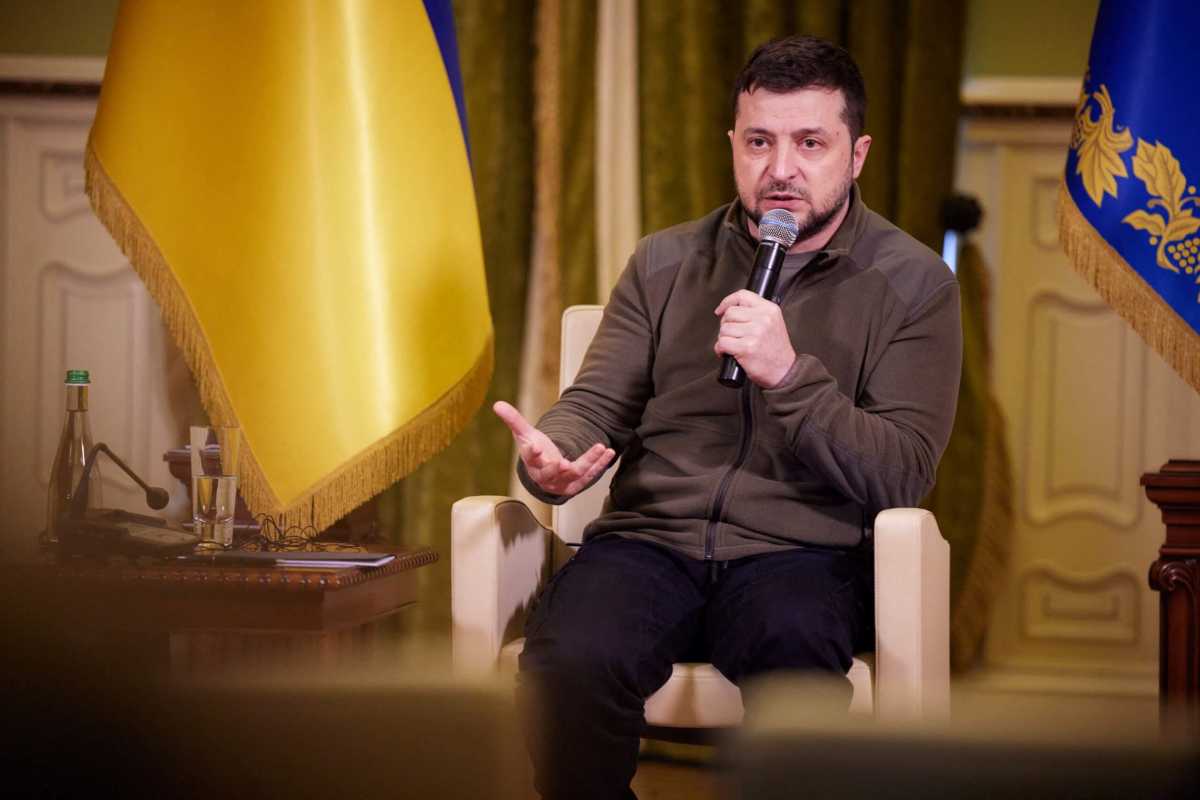 Ukrainian President Volodymyr Zelenskiy speaks during a news conference in Kyiv