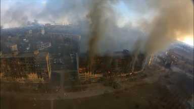 Still image from drone footage shows destruction across Mariupol