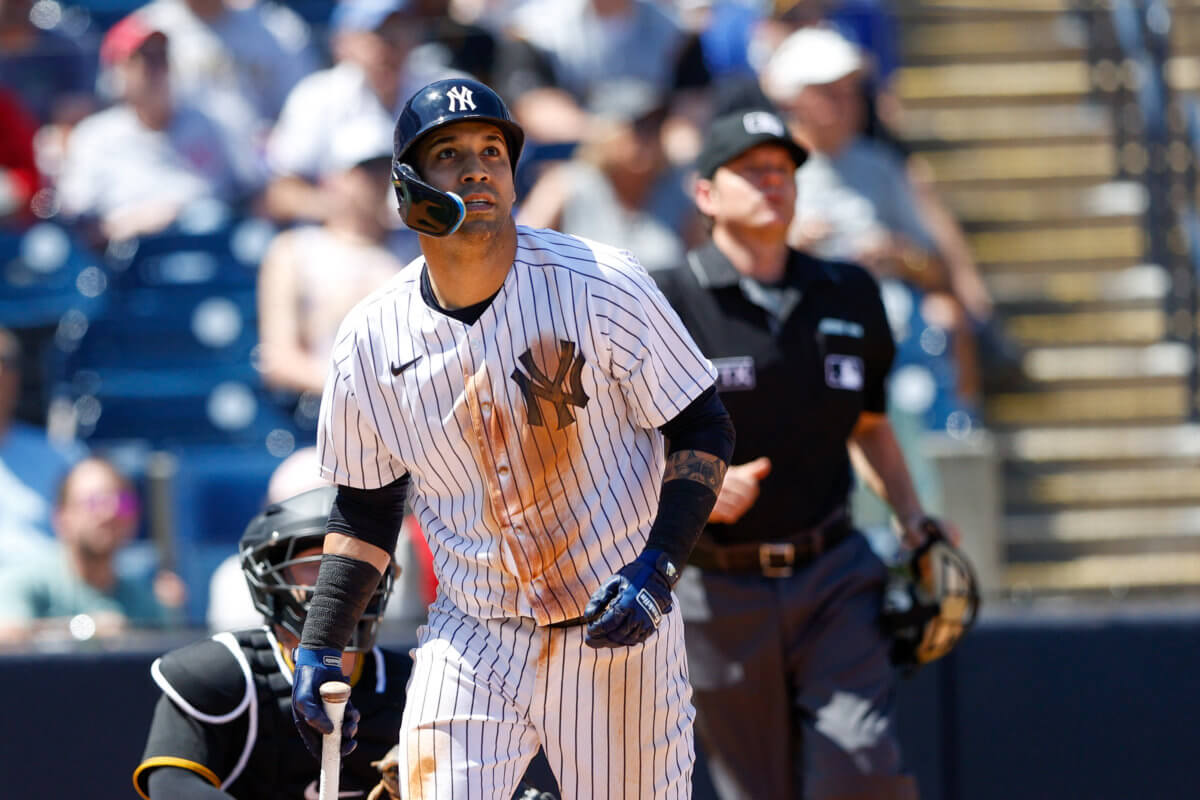 Yankees second baseman Marwin Gonzalez reacts after hitting a two run home run.