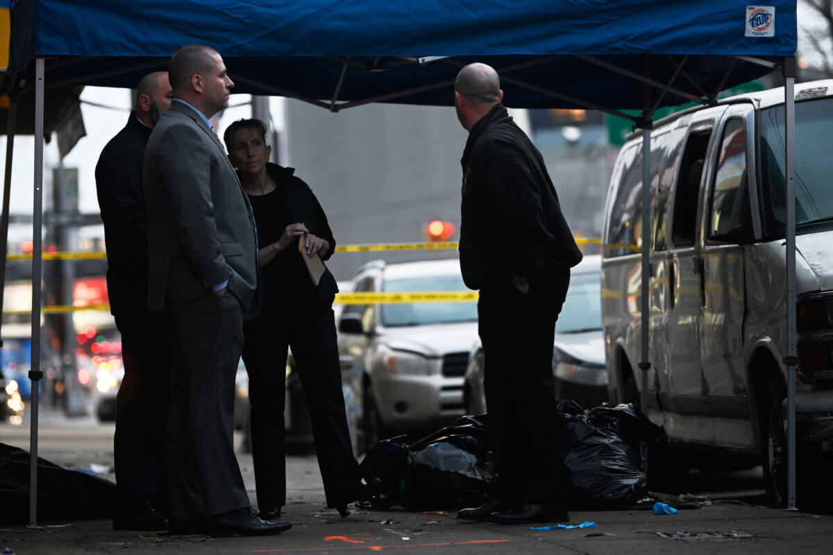 Human remains were found in a trash bag at Jamaica Avenue and Wyoma Street.