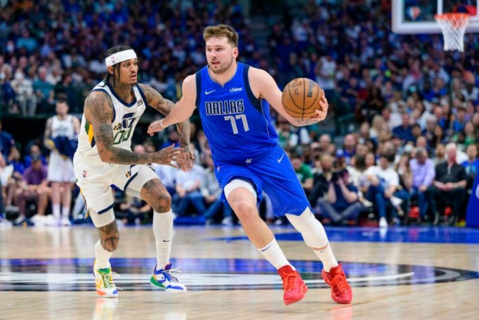 Luka Doncic drives to the basket in the 2022 NBA Playoffs