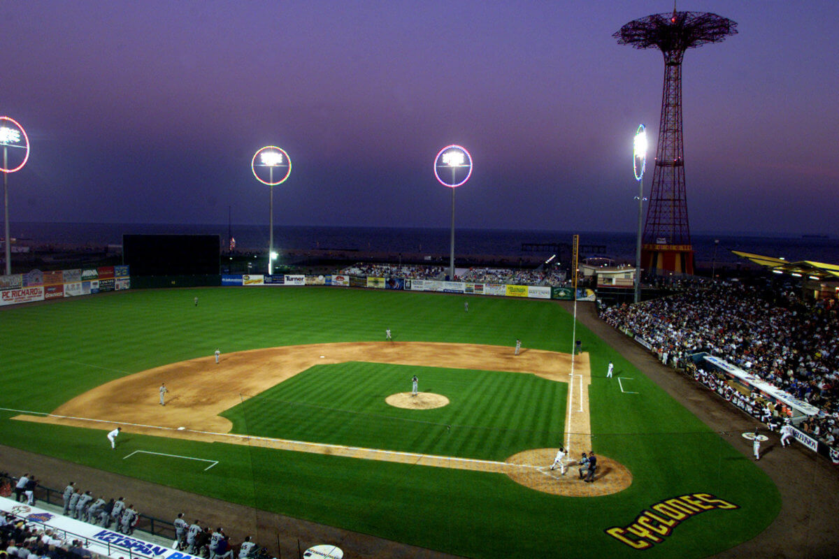 The Brooklyn Cyclones at play in Coney Island in 2001.