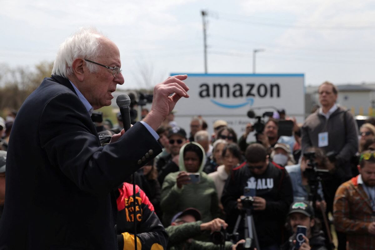 Bernie Sanders, AOC rally on Staten Island with Amazon union ahead of second vote 5 Bernie Sanders speaks during the Amazon union rally.