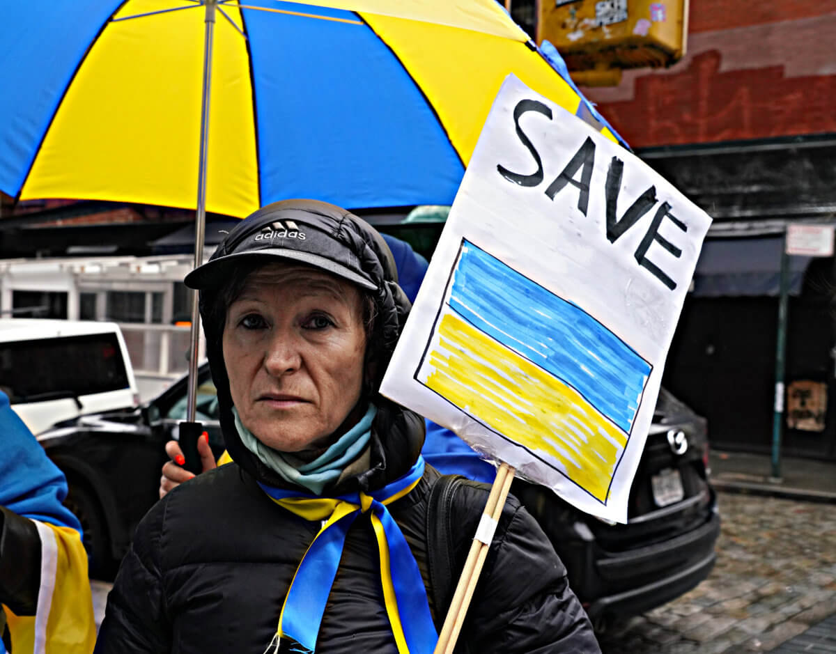 Ukrainian supporters protest outside of Nespresso in SoHo 2