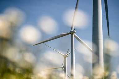 Wind turbine in a wild meadow