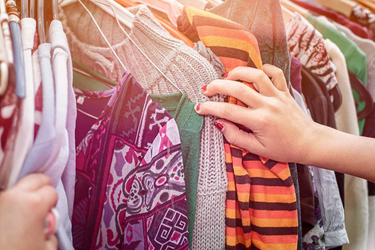 looking on a flea market for clothes