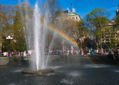 On this Earth Day, a rainbow appeared at the fountain.