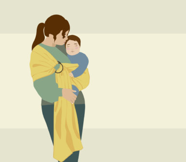 Mother babywearing. Family portrait of mother and baby