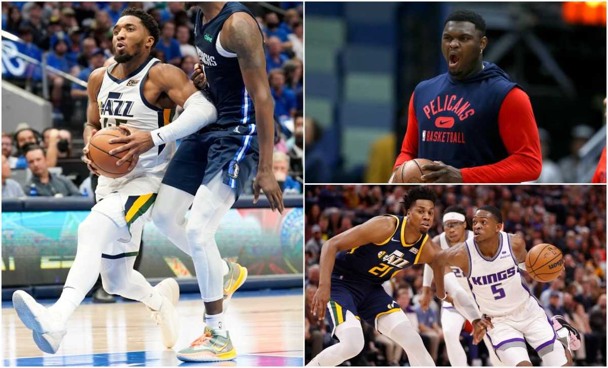 Clockwise from left: Donovan Mitchell, Zion Williamson and De’Arron Fox.