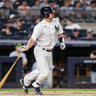 Yankees catcher Rob Brantly hits a double against the White Sox the 6th inning.