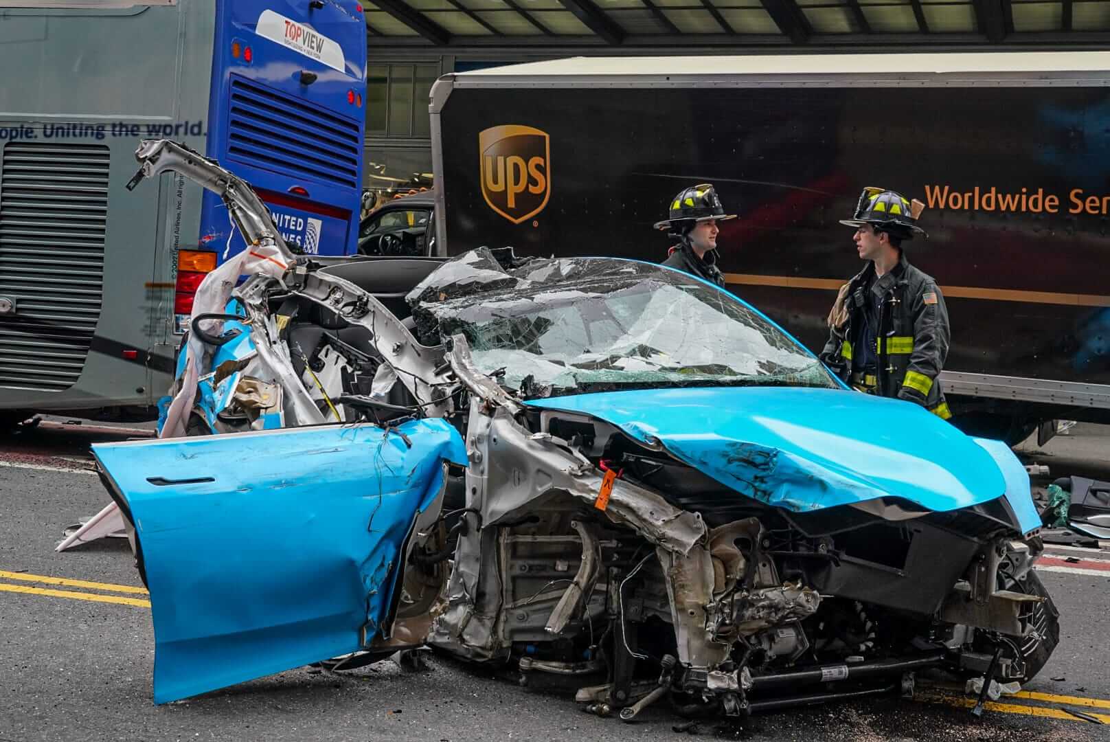 Beer lifting a car crash with road signs. This illustration