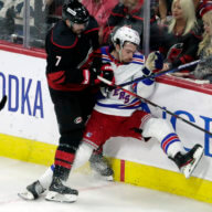 Carolina Hurricanes top Rangers for 2-0 series lead 17 Hurricanes defenseman Brendan Smith checks Rangers center Filip Chytil during the 1st period during Game 2.