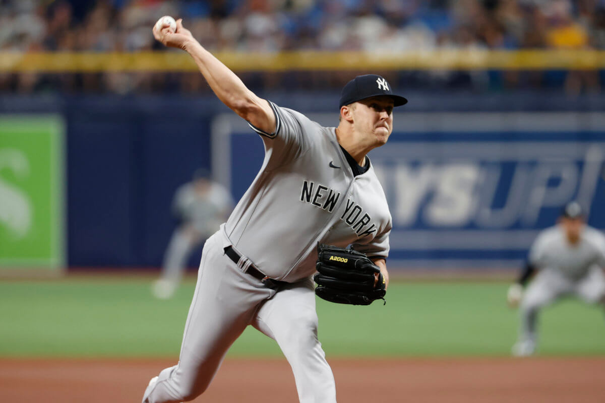 Yankees starting pitcher Jameson Taillon throws to a Tampa Bay Rays batter during the 1st inning.