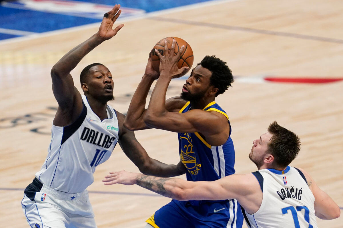 Andrew Wiggins attacks the basket in the 2022 NBA Playoffs