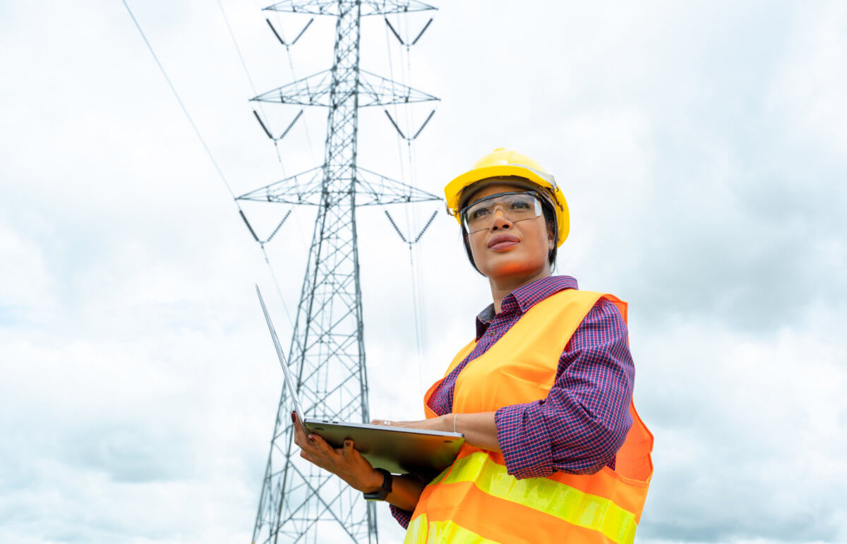 Electrical engineer women use laptop working