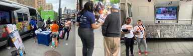 City agency mobile units at Roberto Clemente Plaza are raising awareness about resources and benefits to rental owners and brokers who house voucher holders