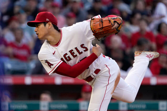 Shohei Ohtani delivers a pitch in 2022 MLB action