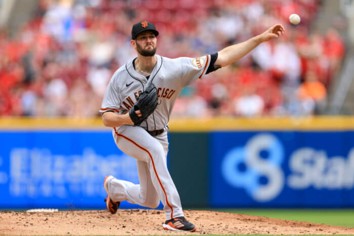 Alex Wood delivers a pitch in 2022 MLB action